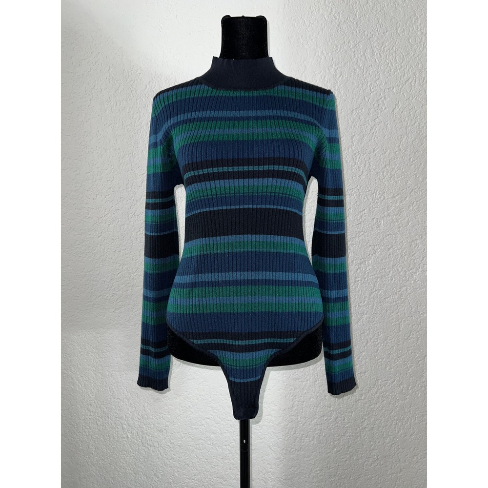 Fashion Nova Warm Body Ribbed Striped Mock Neck Long Sleeve Bodysuit Rory Gilmor